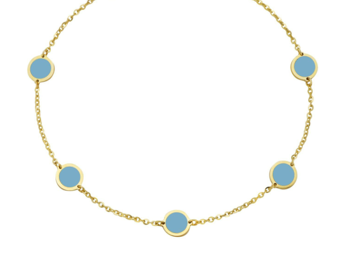 14k Yellow Gold Turquoise Disc Station Bracelet (I9106)