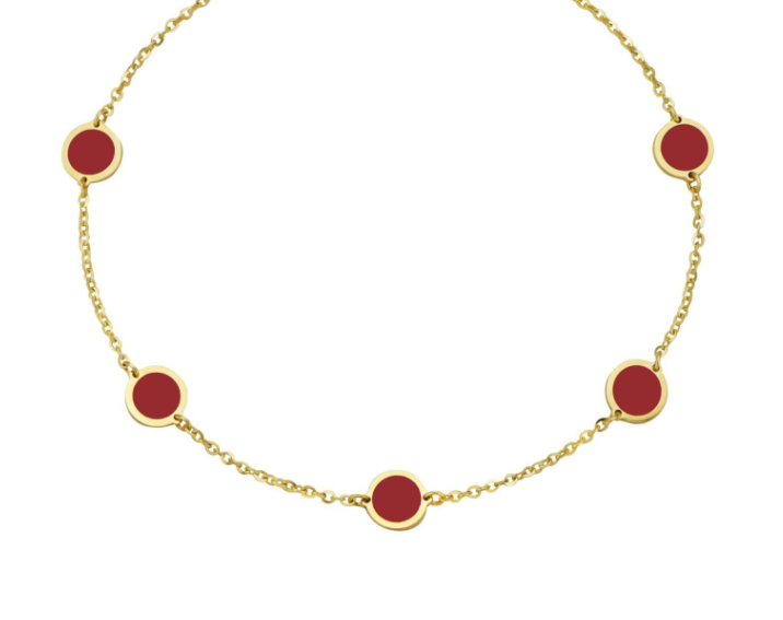 14k Yellow Gold Coral Disc Station Bracelet (I9107)