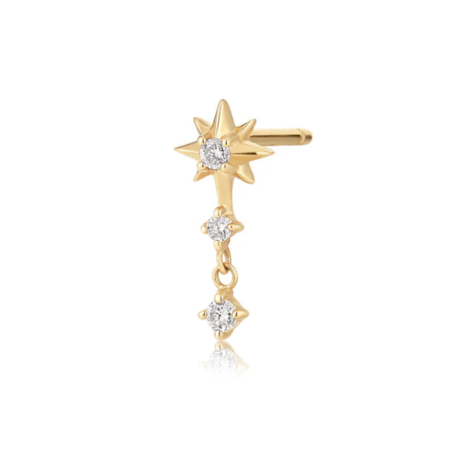 14k Yellow Gold Triple Diamond Starburst Petite Dangle Stud Earrings (I9114)