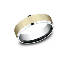 Load image into Gallery viewer, 14k Yellow &amp; White Gold Satin Center &amp; Bevel Edged Men&#39;s Wedding Band (I9151)
