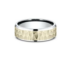 Load image into Gallery viewer, 14k White &amp; Yellow Gold Hammered Center &amp; Milgrain Edged Men&#39;s Wedding Band (I9154)
