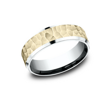 Load image into Gallery viewer, 14k White &amp; Yellow Gold Hammered Center &amp; Milgrain Edged Men&#39;s Wedding Band (I9154)
