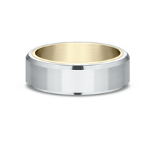 Load image into Gallery viewer, 14k Yellow &amp; White Gold Satin Finish, Bevel Edged Men&#39;s Wedding Band (I9155)
