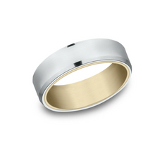 Load image into Gallery viewer, 14k Yellow &amp; White Gold Satin Finish, Bevel Edged Men&#39;s Wedding Band (I9155)
