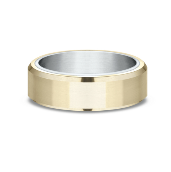 14k Yellow & White Gold Satin Finish Men's Wedding Band (I9157)