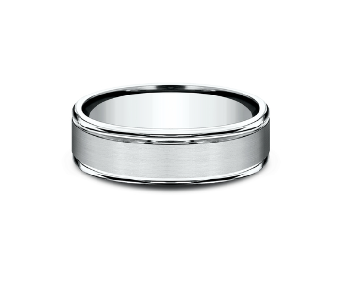 14k White Gold Satin Center & Polished Round Edged Men's Wedding Band (I9158)