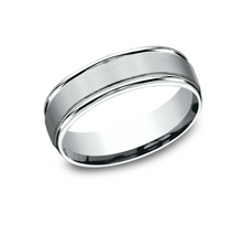 Load image into Gallery viewer, 14k White Gold Satin Center &amp; Polished Round Edged Men&#39;s Wedding Band (I9158)
