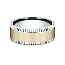 Load image into Gallery viewer, 14k Yellow &amp; White Gold Satin &amp; Coined Bevel Edge Men&#39;s Wedding Band (I9162)
