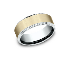 Load image into Gallery viewer, 14k Yellow &amp; White Gold Satin &amp; Coined Bevel Edge Men&#39;s Wedding Band (I9162)
