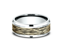 Load image into Gallery viewer, 14k Yellow &amp; White Gold Horizontal Bark Men&#39;s Wedding Band (I9163)
