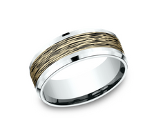 Load image into Gallery viewer, 14k Yellow &amp; White Gold Horizontal Bark Men&#39;s Wedding Band (I9163)
