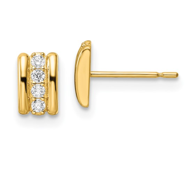 14k Yellow Gold Bar CZ Stud Earrings (I9215)