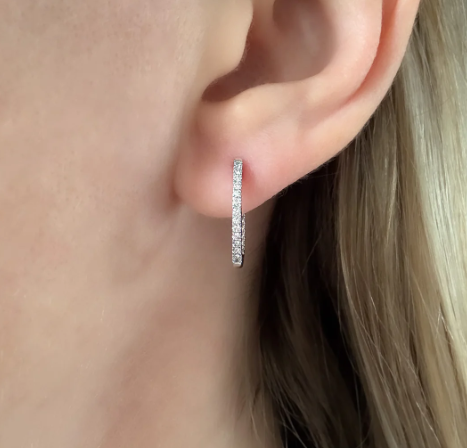 14k White Gold Inside Out Diamond Oval Hoop Earrings (I9661)