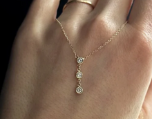 Load image into Gallery viewer, 14k Gold Triple Bezel Set Diamond Drop Necklace
