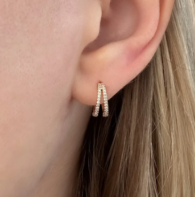14k Yellow Gold Diamond Split Hoop Earrings (I9654)