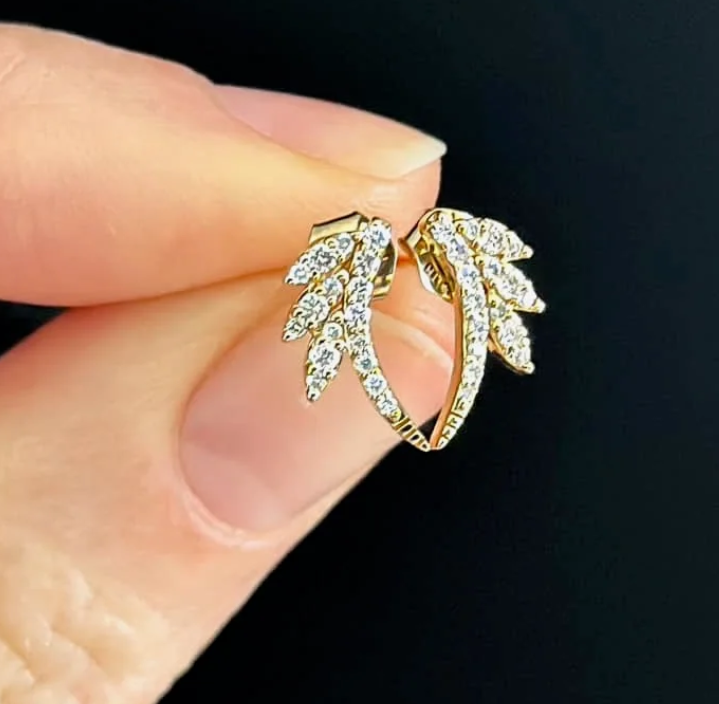 14k Gold Diamond Angel Wing Stud Earrings