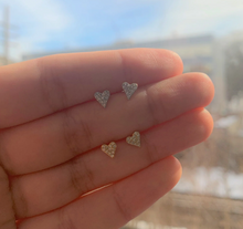 Load image into Gallery viewer, 14k Gold Pave Diamond Petite Heart Stud Earrings (I9940)
