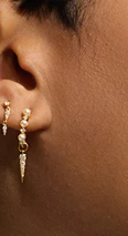 Load image into Gallery viewer, Earscapes - 14k Yellow Gold Pearl &amp; Diamond Huggie Hoop with Diamond Dagger Charm *Single* Earring (I9239)
