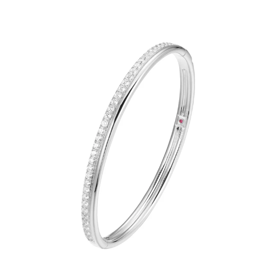 ELLE Rhodium Plated Sterling Silver CZ Bangle Bracelet (SI8414)