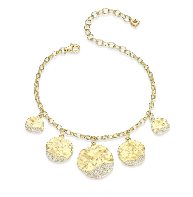 ELLE Gold Plated Sterling Silver Hammered CZ Disc Dangle Bracelet (SI8195)