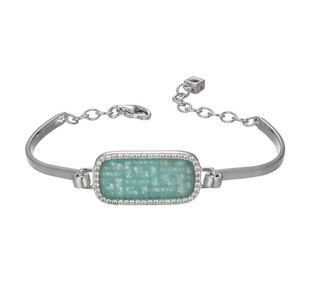 ELLE Rhodium Plated Sterling Silver Rectangle Amazonite & CZ Bracelet (SI8171)