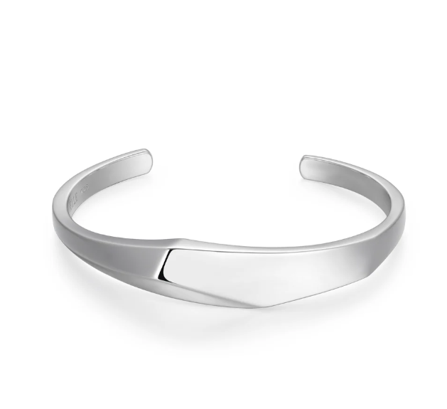 ELLE Rhodium Plated Sterling Silver Prism CZ Geometric Cuff Bracelet (SI8161)