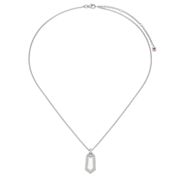 ELLE Rhodium Plated Sterling Silver Mother of Pearl/Crystal Doublet & CZ Geometric Necklace (SI8425)