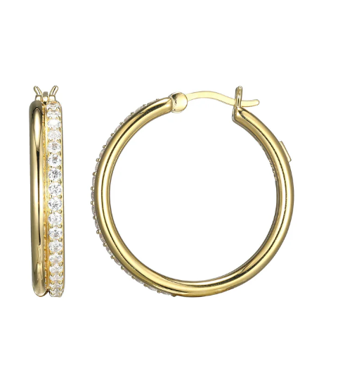 ELLE Gold Plated Sterling Silver CZ Double Row Hoop Earrings (SI8332)