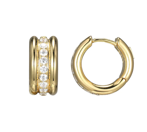 ELLE Gold Plated Sterling Silver CZ Huggie Hoop Earrings (SI8211)