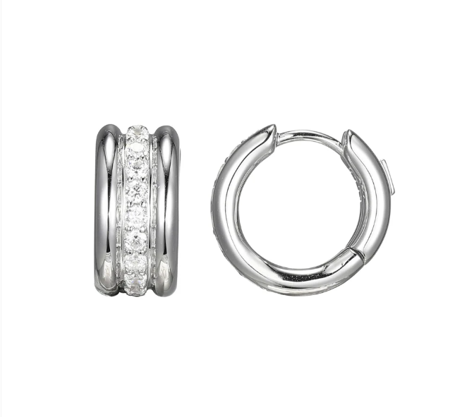 ELLE Rhodium Plated Sterling Silver CZ Huggie Hoop Earrings (SI8169)