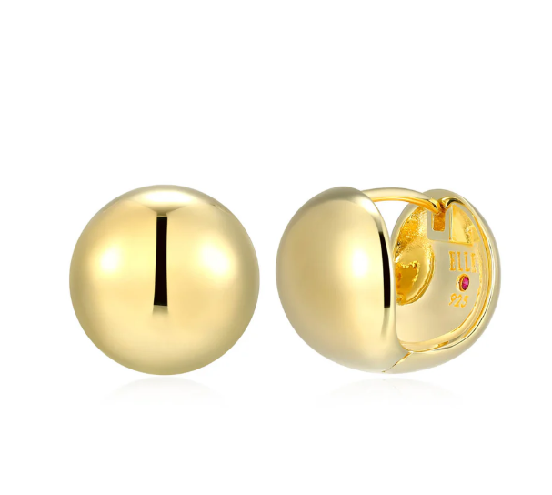 ELLE Gold Plated Sterling Silver Button Huggie Earrings (SI8167)