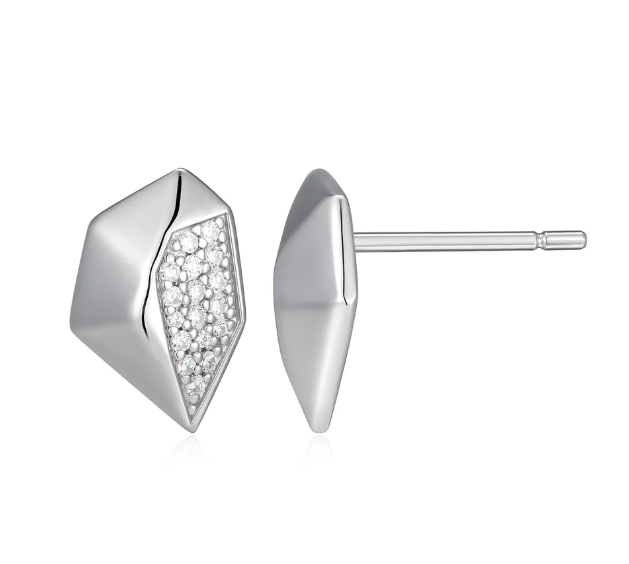 ELLE Rhodium Plated Sterling Silver Prism CZ Geometric Stud Earrings (SI8165)