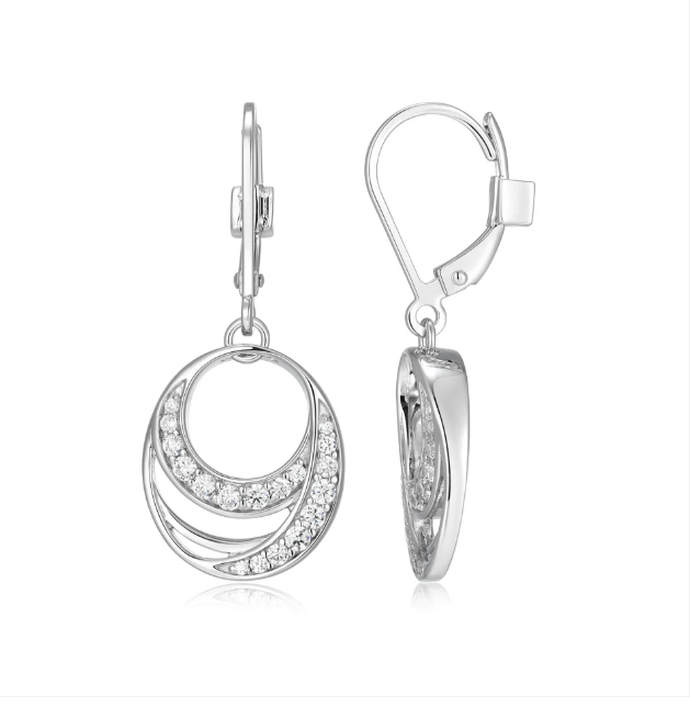 ELLE Rhodium Plated Sterling Silver Multi CZ Circle Earrings (SI8440)