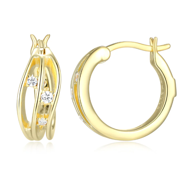 ELLE Gold Plated Sterling Silver CZ Swirl Rondelle Hoop Earrings (SI8431)