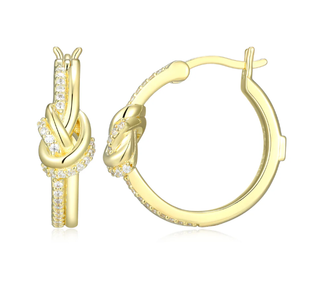 ELLE Gold Plated Sterling Silver CZ Unity Knot Hoop Earrings (SI8341)