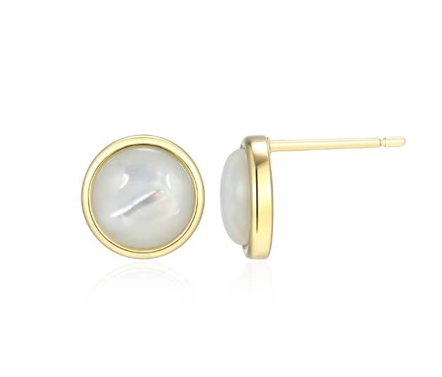 ELLE Gold Plated Sterling Silver Mother of Pearl Button Stud Earrings (SI8333)