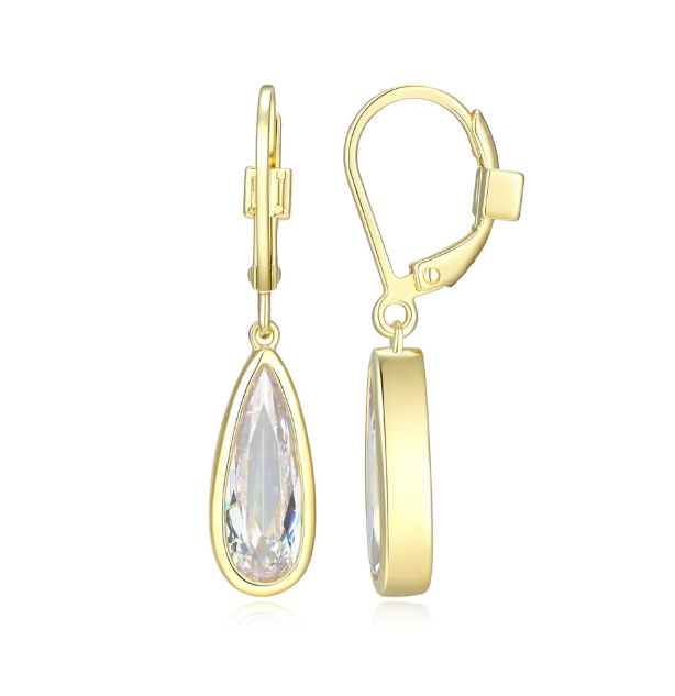 ELLE Gold Plated Sterling Silver Faceted CZ Teardrop Earrings (SI8436)