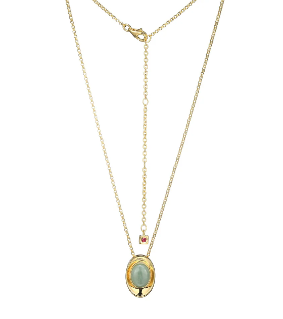 ELLE Gold Plated Sterling Silver Genuine Jade Necklace (SI8152)