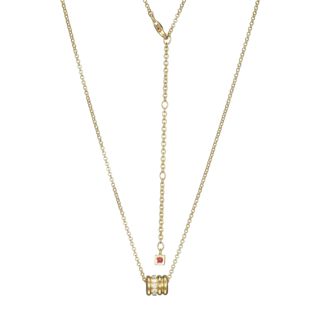 ELLE Gold Plated Sterling Silver High Polish & CZ Asymmetrical Rondelle Necklace (SI8175)