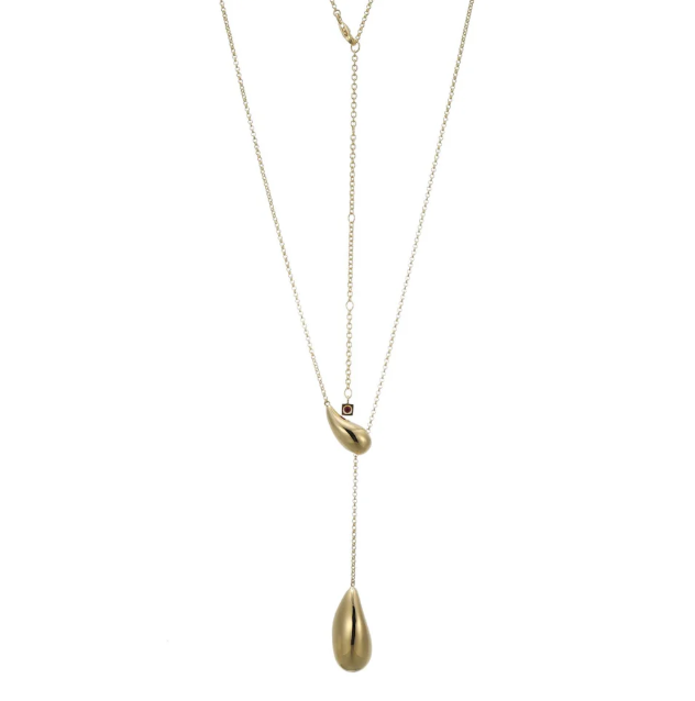 ELLE Gold Plated Sterling Silver High Polish Double Teardrop Adjustable Y Necklace (SI8191)