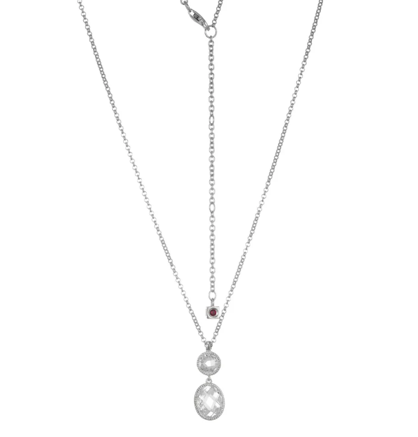 ELLE Rhodium Plated Sterling Silver Multi-Shape Faceted CZ Drop Necklace (SI8174)