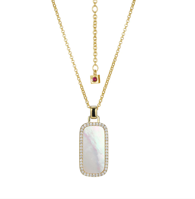 ELLE Gold Plated Sterling Silver Rectangle Mother of Pearl CZ Necklace (SI8153)