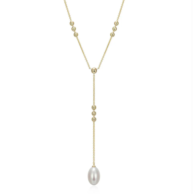 ELLE Gold Plated Sterling Silver Beaded Chain & Pearl Drop Y Necklace (SI8178)