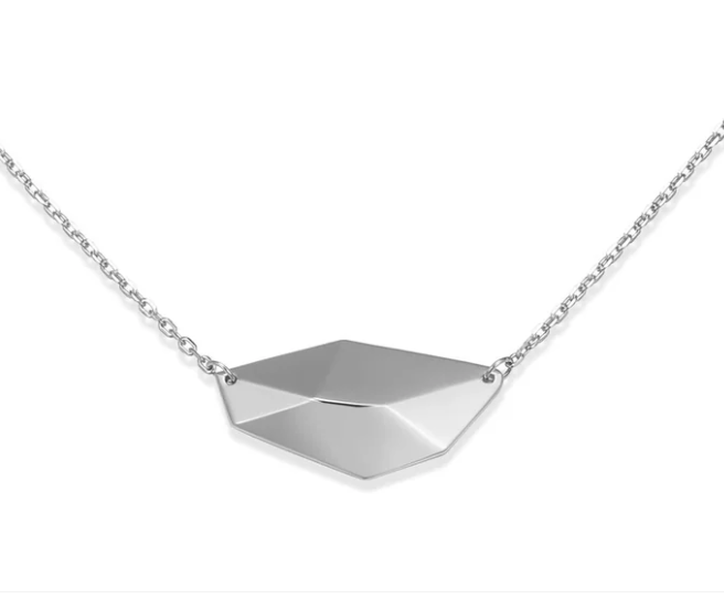ELLE Rhodium Plated Sterling Silver Prism Faceted Geometric Necklace (SI8192)