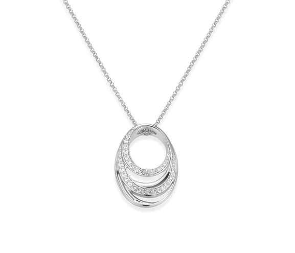 ELLE Rhodium Plated Sterling Silver Multi CZ Circle Necklace (SI8346)