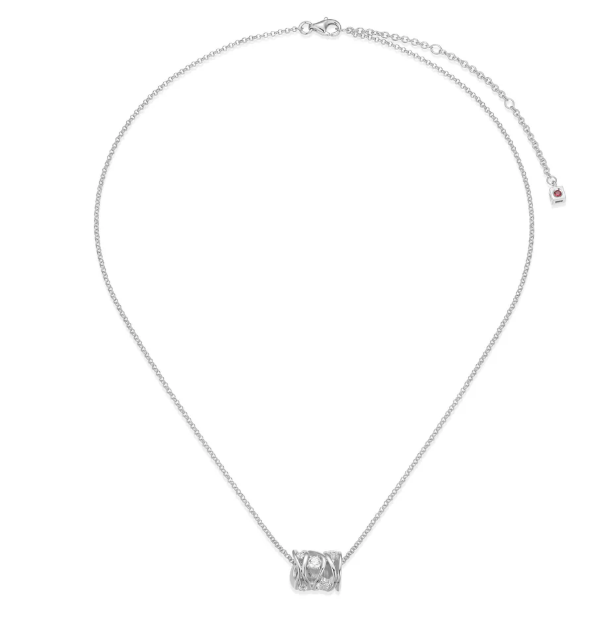 ELLE Rhodium Plated Sterling Silver CZ Swirl Rondelle Necklace (SI8351)