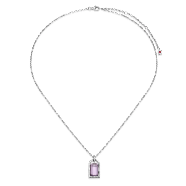 ELLE Rhodium Plated Sterling Silver African Amethyst/Crystal Doublet & CZ Necklace (SI8427)