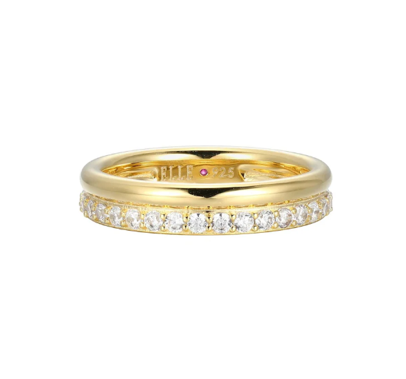 ELLE Gold Plated Sterling Silver CZ Double Band Ring