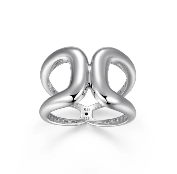ELLE Rhodium Plated Sterling Silver Modern Double Band Ring
