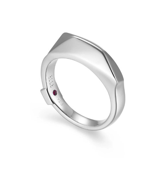 ELLE Rhodium Plated Sterling Silver Prism Geometric Ring (SI8216)